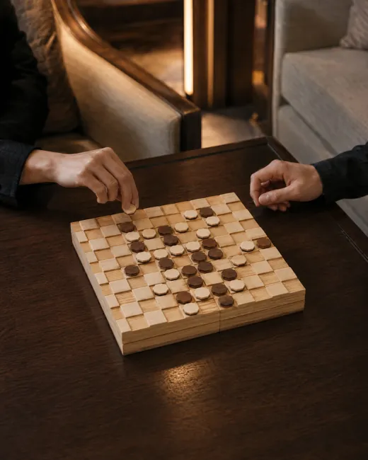 Concept image of a wooden game in a hotel lounge