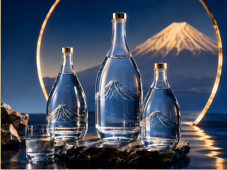 富士山を背景に天然水の瓶を配した提案イメージ